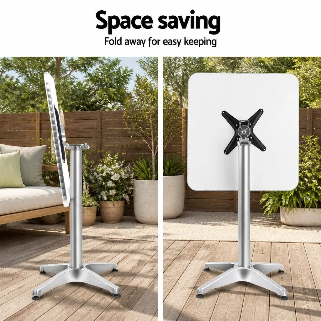Outdoor Bar Table Adjustable Height 70cm 110cm Square Foldable Stainless Steel Top Aluminium Base