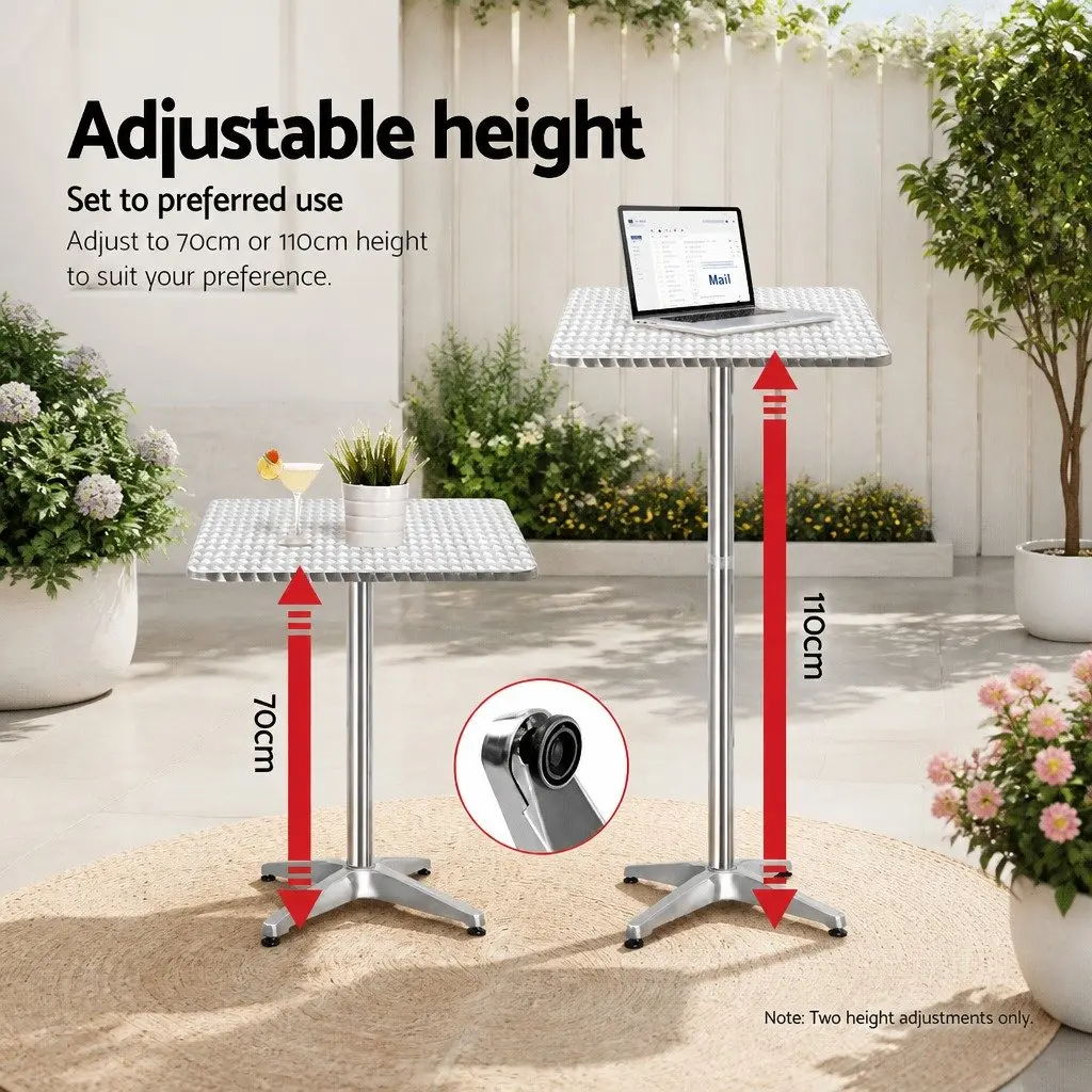 Height Adjustable Bistro Table with 2 Stools Contemporary Outdoor Bar Set Silver