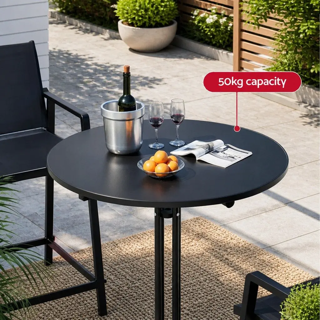 Round Bar Table 80cm Folding Outdoor Indoor Black Steel Frame