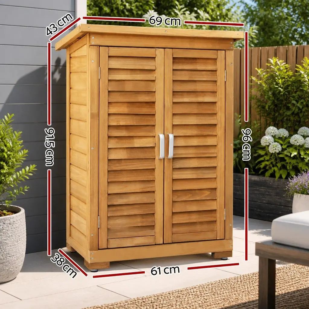 Portable Wooden Garden Storage Cabinet Outdoor Indoor Shelter Adjustable Shelf