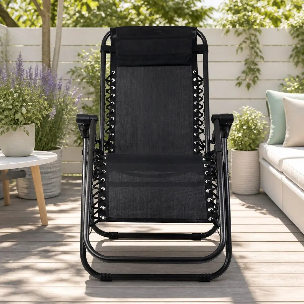 Zero Gravity Reclining Chair 2PC Adjustable Folding Outdoor Lounge Black