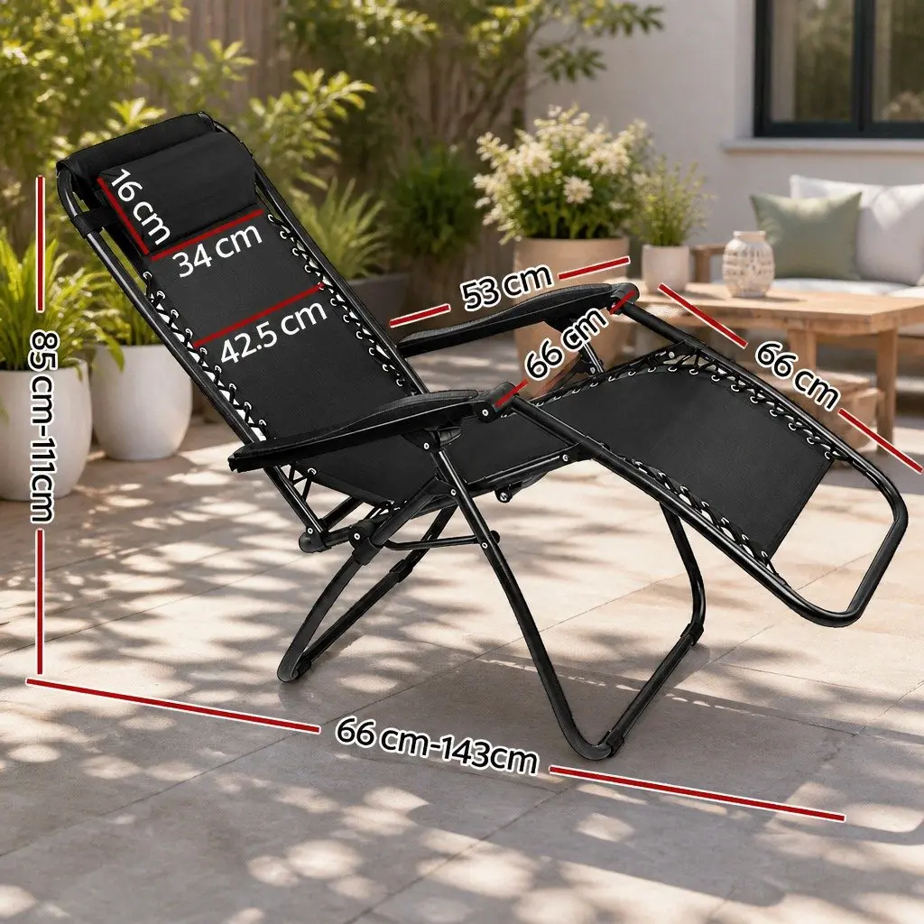 Zero Gravity Reclining Chair 2PC Adjustable Folding Outdoor Lounge Black