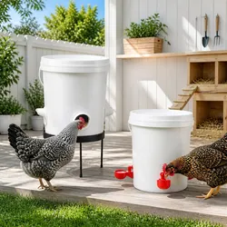 Automatic Poultry Feeder Waterer Set 20L Chicken Drinker Metal Stand Dispenser