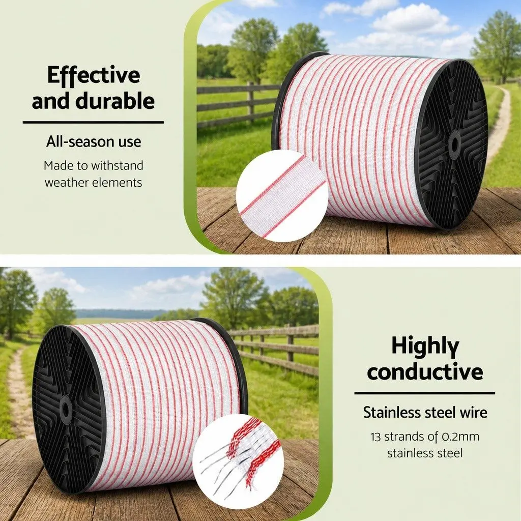 Electric Fence Polytape 400M High Visibility Red White UV Resistant Animal Containment Wire