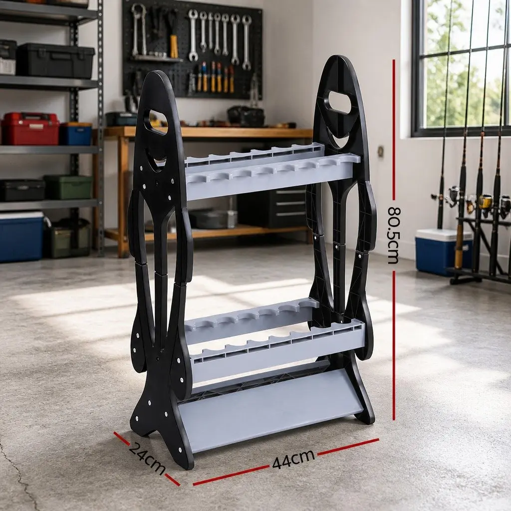Fishing Rod Holder 16 Storage Rack Double-Sided Stand Garage Organizer Holds 8