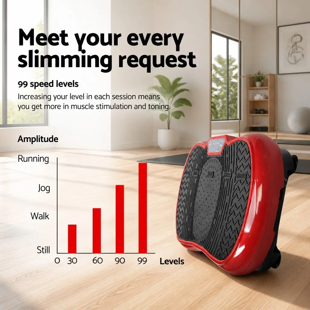 Vibration Exercise Machine Platform Maroon Anti-slip Surface Resistance Bands 99 Speed Levels