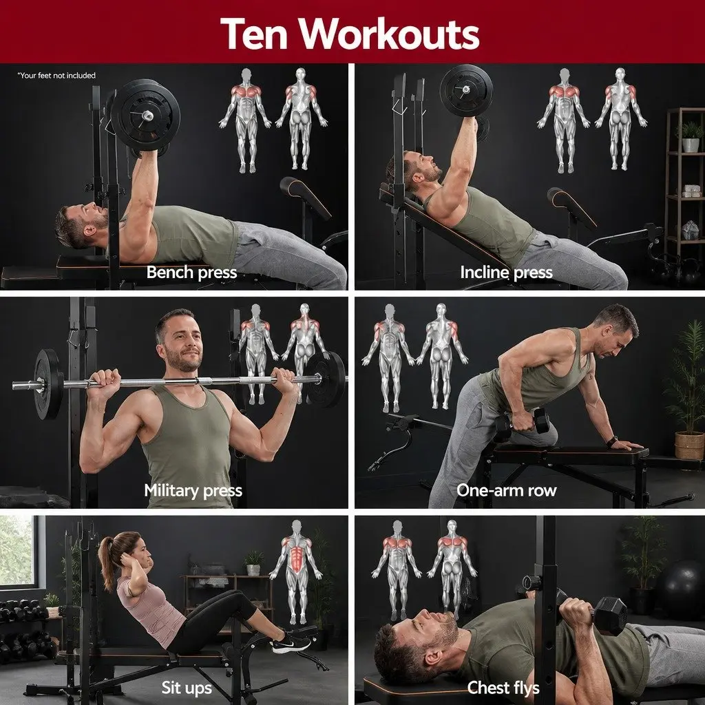 Multi-Functional Weight Bench 10-in-1 Home Gym Station Adjustable Press Workout
