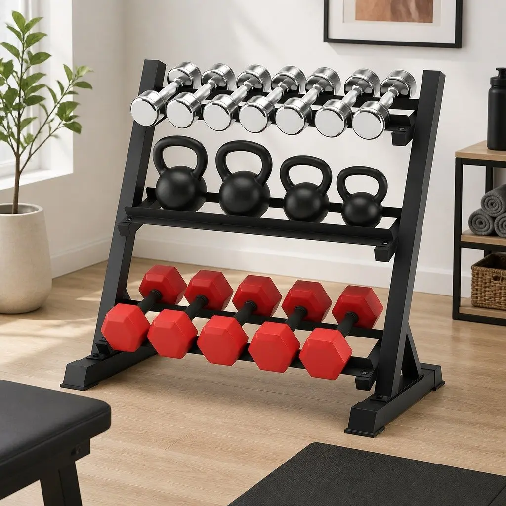 Dumbbell Rack 3-Tier Heavy Duty Weight Storage Compact Steel Construction