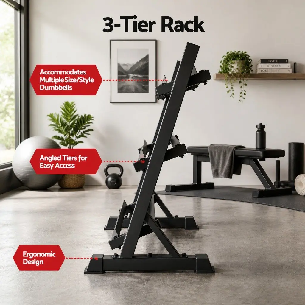 Dumbbell Rack 3-Tier Heavy Duty Weight Storage Compact Steel Construction