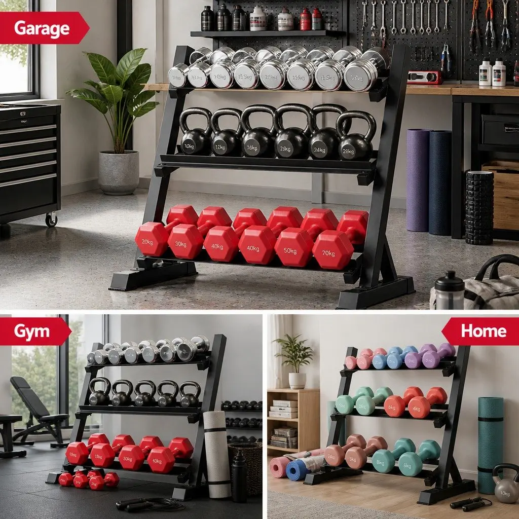 Dumbbell Rack 3-Tier Heavy Duty Weight Storage Compact Steel Construction