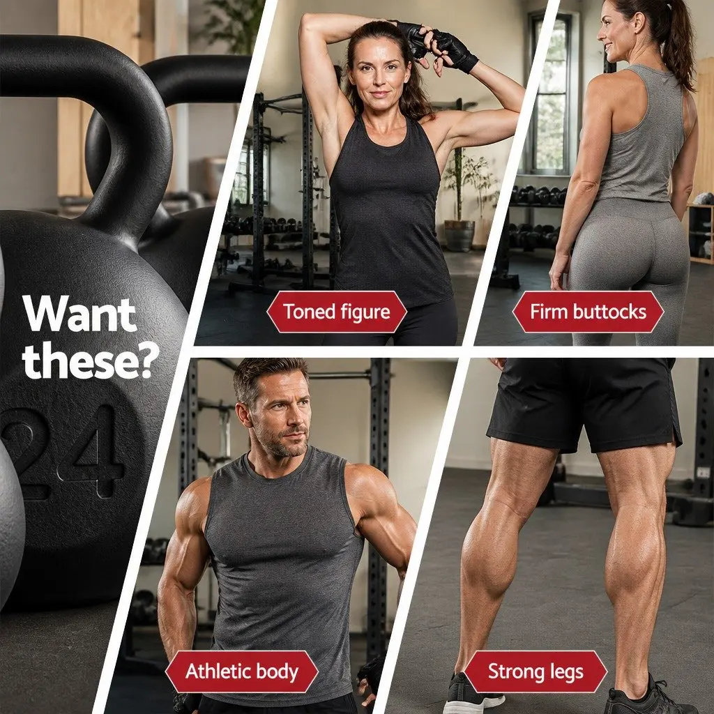Kettlebell Set 22kg Home Gym Free Weights Anti-Slip Grip Stable Base Rubber Coating