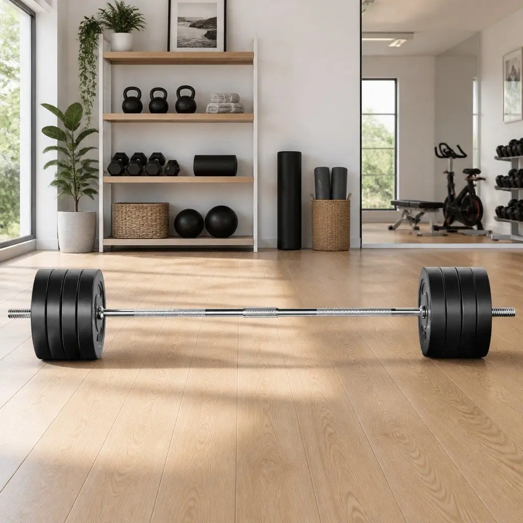 Barbell Set 168cm with Weight Plates Rubber Coated for Home Gym Equipment