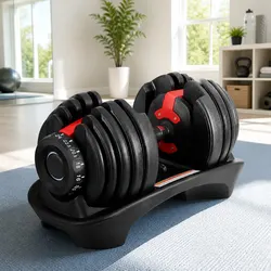 Adjustable Dumbbell Set 24kg Weight Plates Home Gym Exercise Free Weights Black