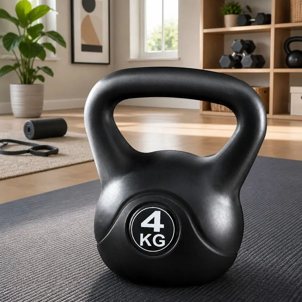 4kg Kettlebell Black Concrete Filled Anti Slip Grip Home Gym Weight Lifting Exercise Equipment