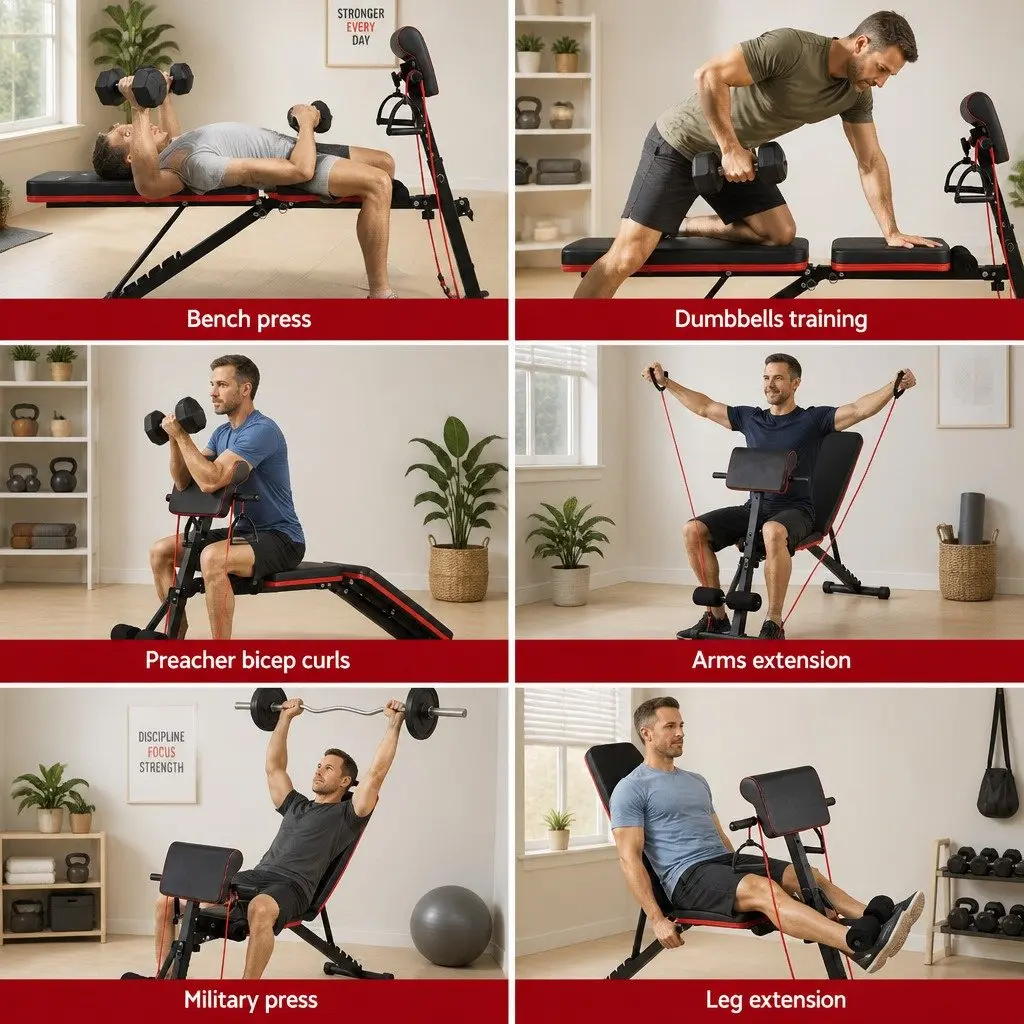 Adjustable Weight Bench 260kg Capacity 8 Incline Levels Preacher Curl Attachment