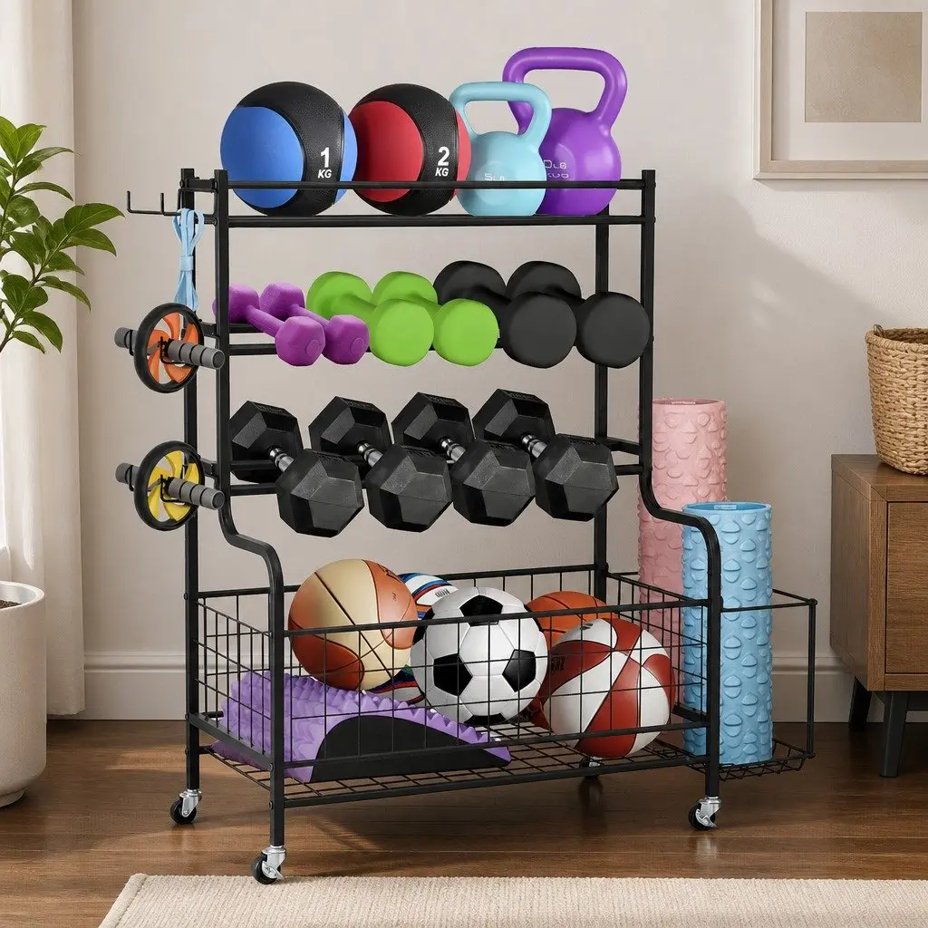 Dumbbell Rack Vertical Organizer Space Saving Iron Frame Black