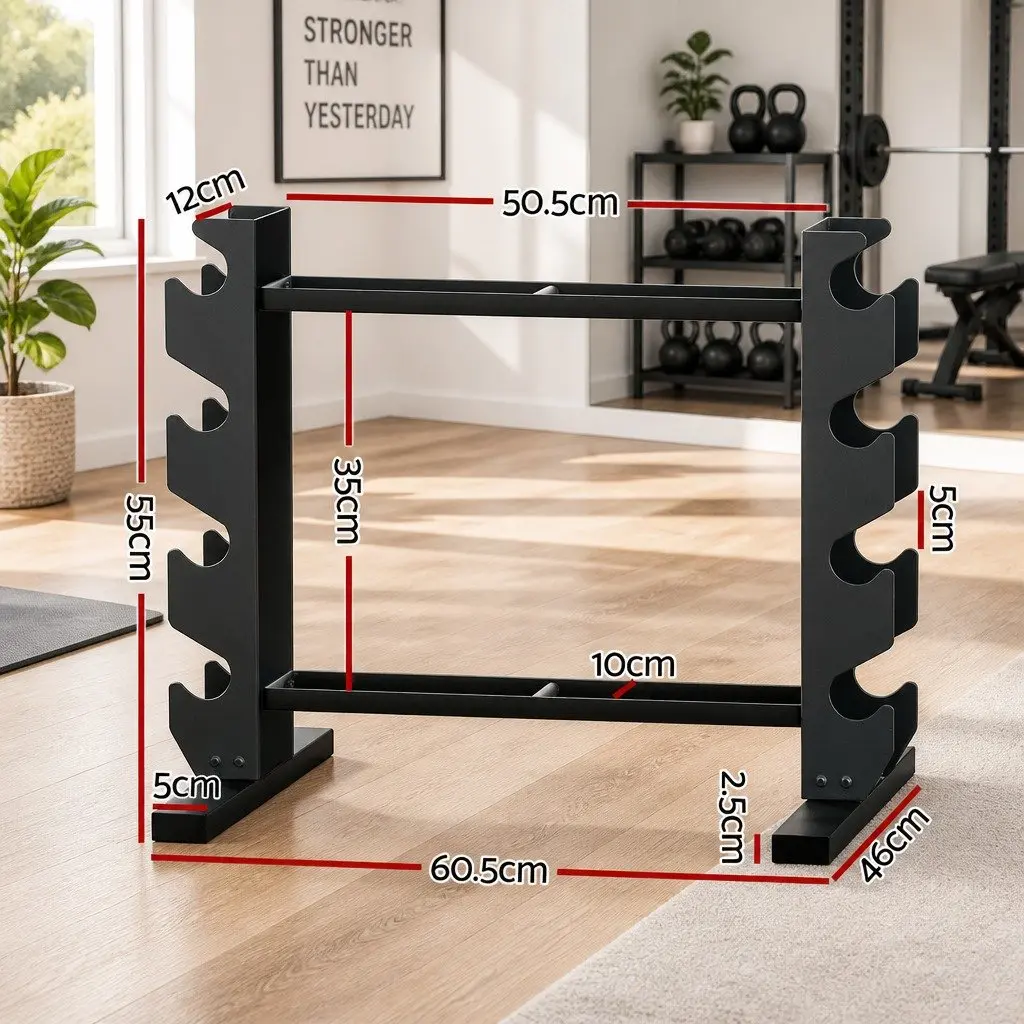 Dumbbell Rack 2-Tier Compact Steel Weight Storage Stand Home Gym 200kg Capacity Black