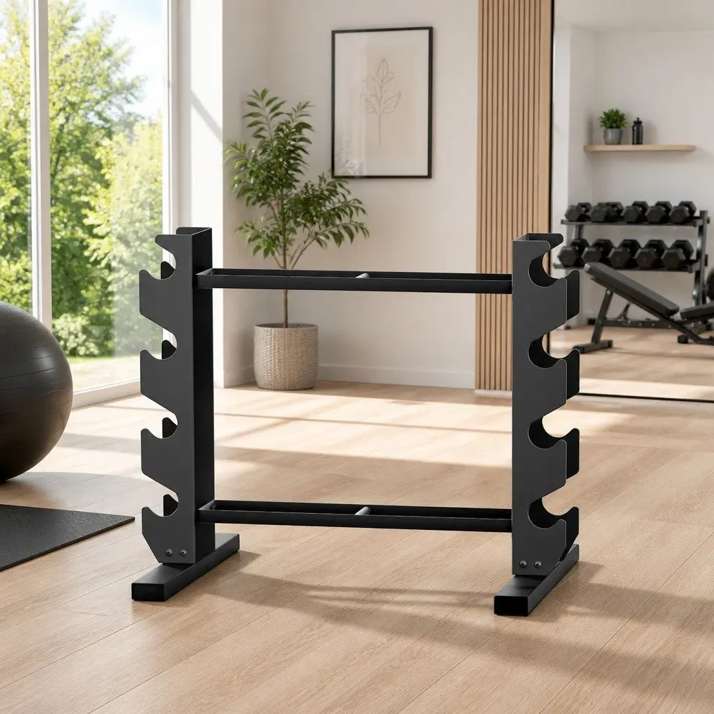 Dumbbell Rack 2-Tier Compact Steel Weight Storage Stand Home Gym 200kg Capacity Black