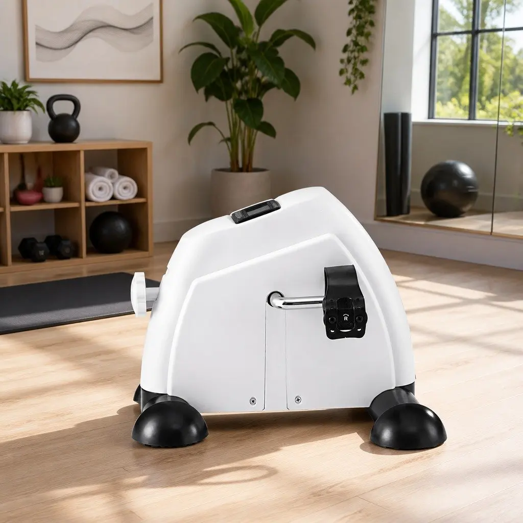 Mini Exercise Bike Portable Pedal Exerciser Adjustable Resistance White
