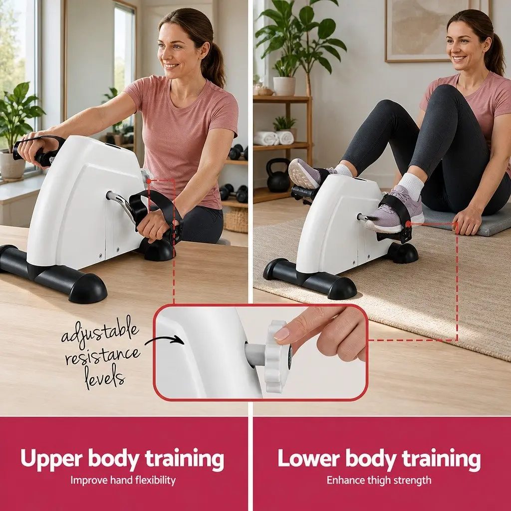 Mini Exercise Bike Portable Pedal Exerciser Adjustable Resistance White