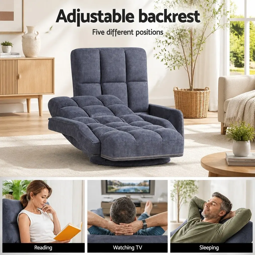 Floor Lounge Chair Adjustable Reclining 360° Swivel Base Foldable Charcoal