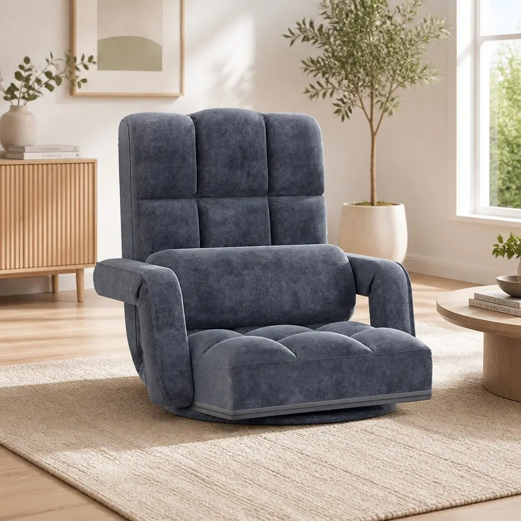Floor Lounge Chair Adjustable Reclining 360° Swivel Base Foldable Charcoal