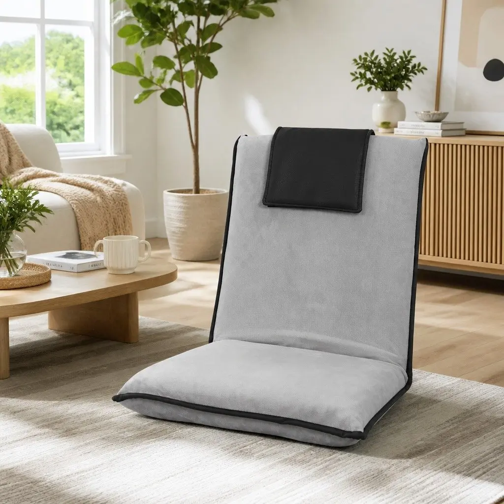 Adjustable Recliner Sofa Bed Chair Grey Portable Foldable Lounge with Cushion
