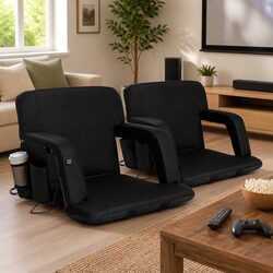 Heated Floor Lounge Sofa Bed 5-Position Adjustable Recliner with Armrest Black
