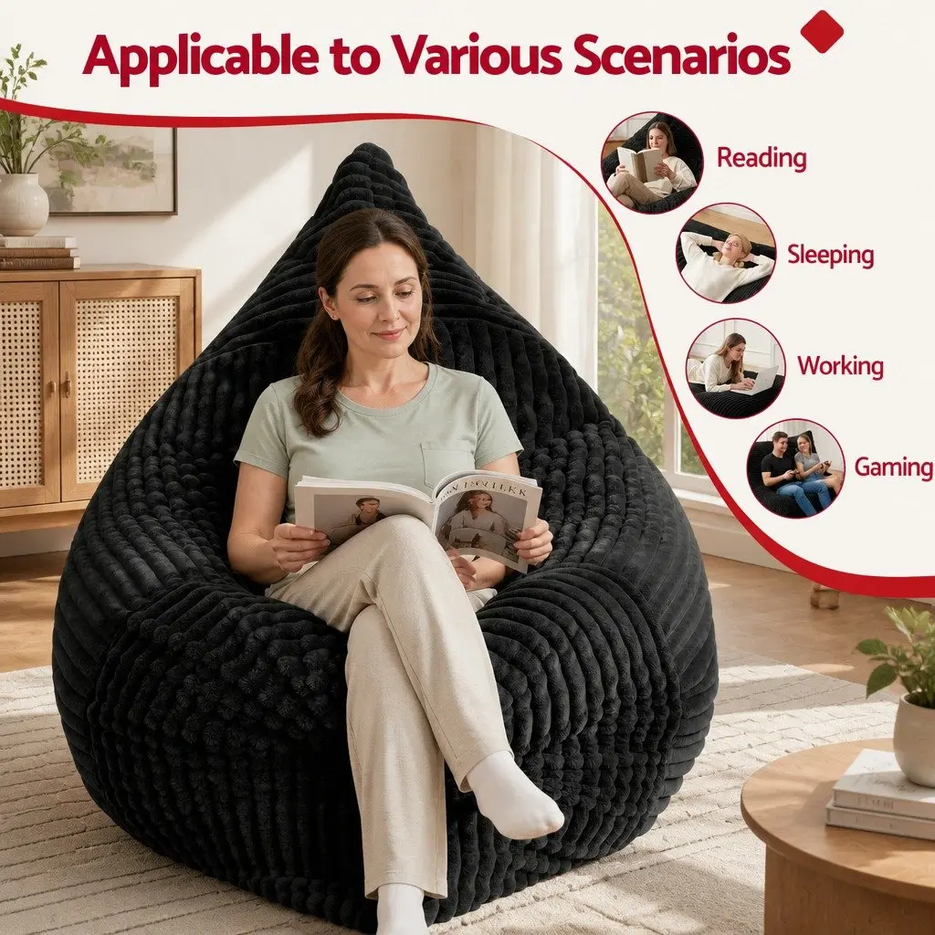 3-in-1 Convertible Bean Bag Chair Floor Sofa Lounger Bed Multi-Use Boneless