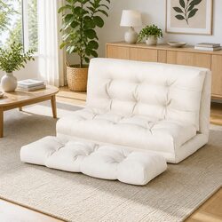 Floor Lounge Sofa Bed 2 Seater Reclining Foldable with Pillow Beige