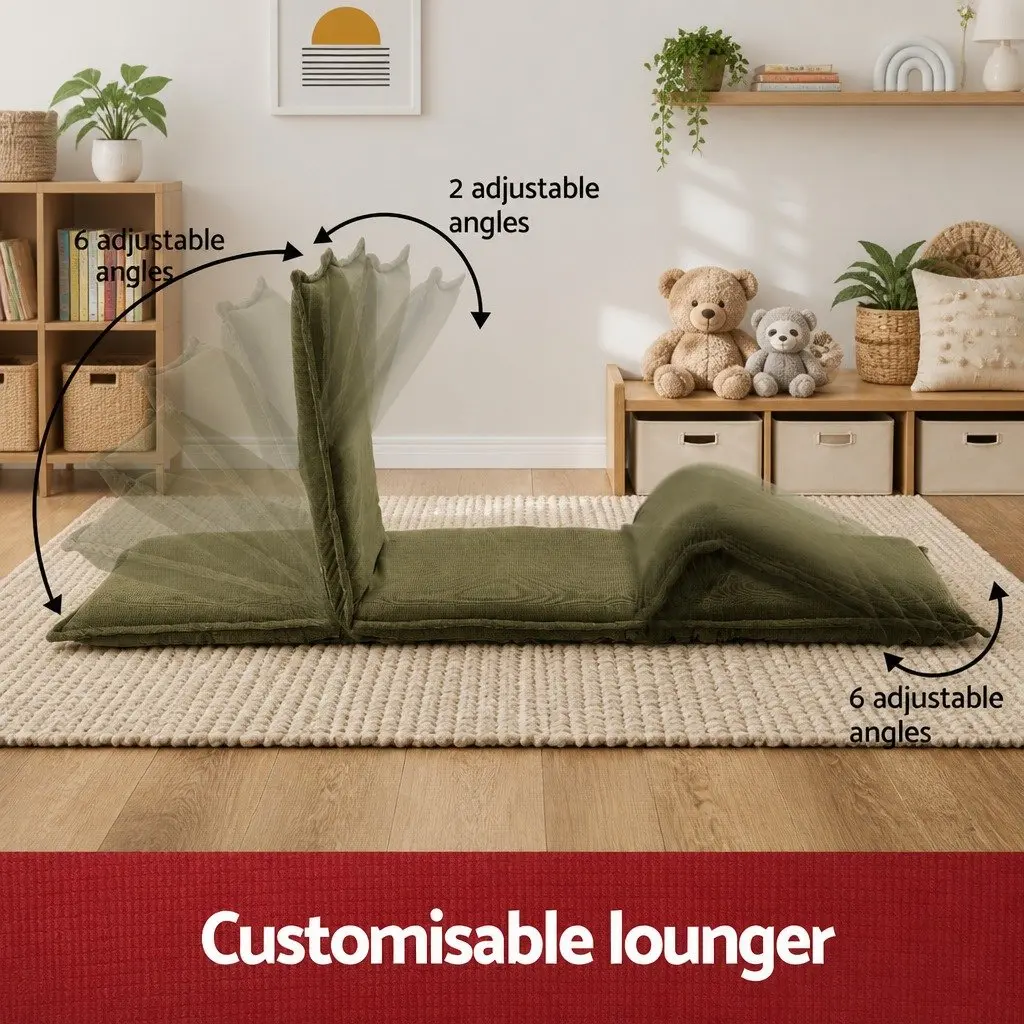 Floor Lounge Sofa Bed Foldable Adjustable Recliner Chair Green Corduroy 6-Level Support