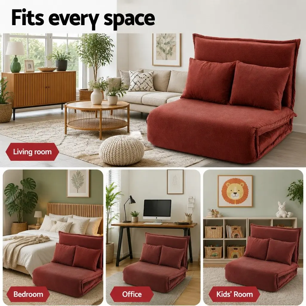 Floor Lounge Sofa Bed 2 Seater Foldable Adjustable Recliner Orange