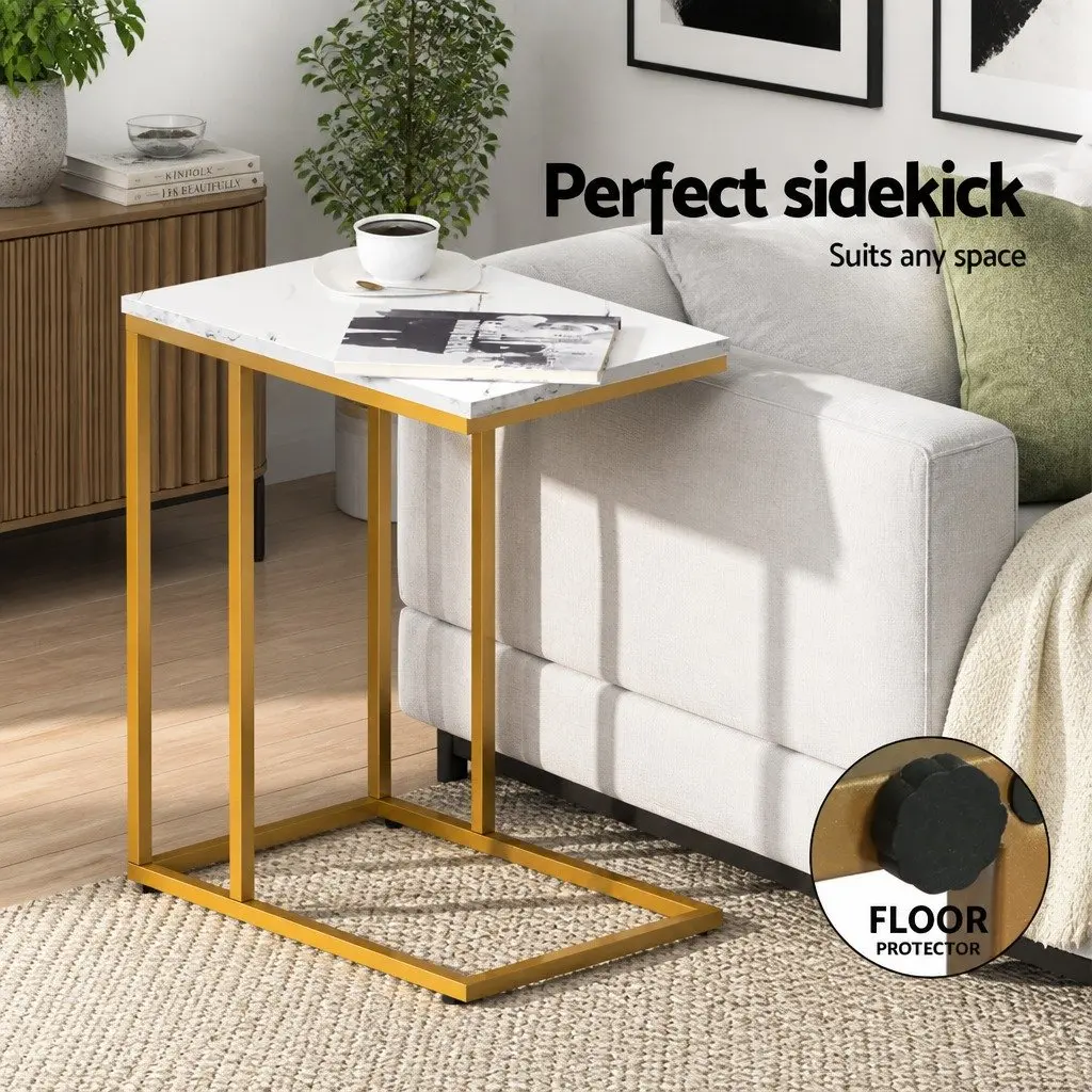 Floor Lounge Sofa Bed Chair with Adjustable Backrest and C-shaped Marble Effect Side Table