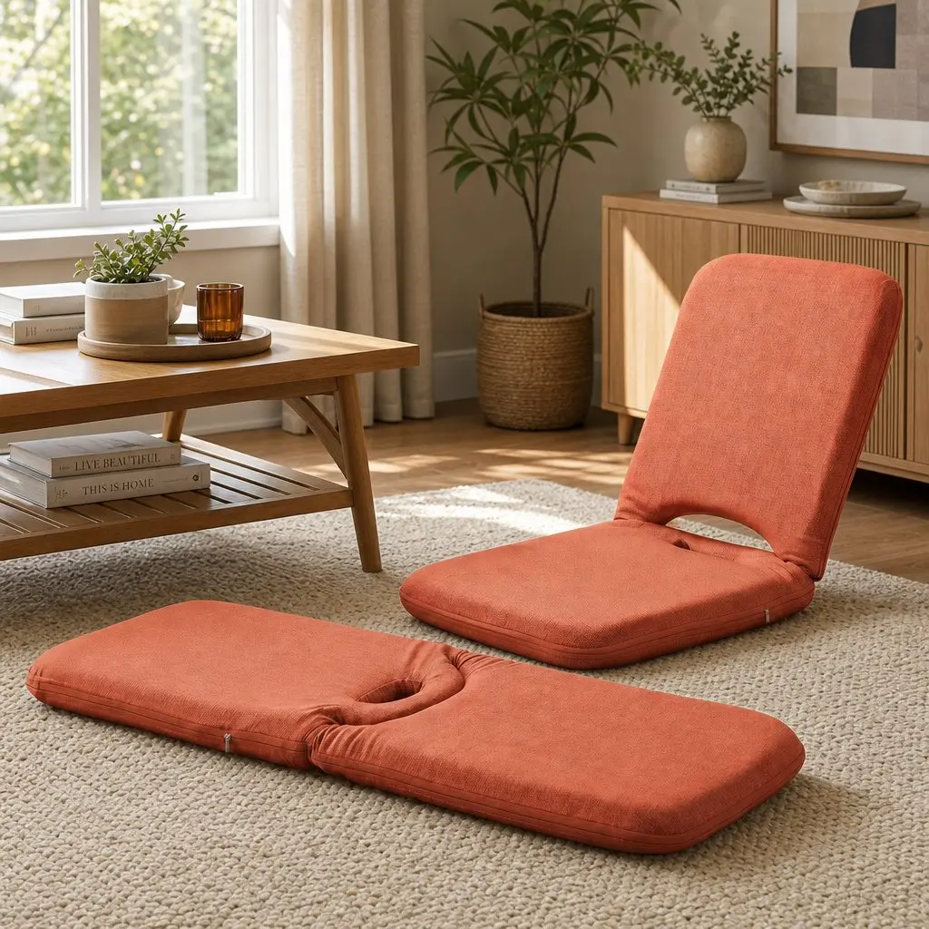 Floor Chair 5 Position Adjustable Orange Foldable Recliner for Relaxed Indoor Seating