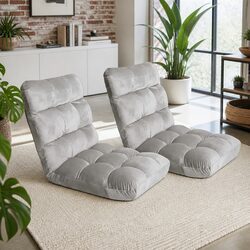Lounge Sofa Bed Chair Recliner 14 Adjustable Positions Grey Flannel Folding
