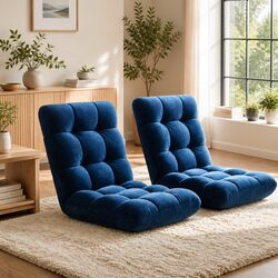 14-Position Navy Lounge Sofa Chair with Flannel Fabric