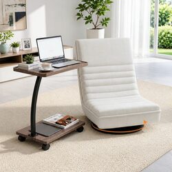 Floor Lounge Chair 360° Swivel Foldable with Mobile Side Table Castors Set