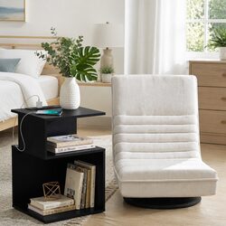 Stylish Swivel Floor Chair and Charging Bedside Table Combo