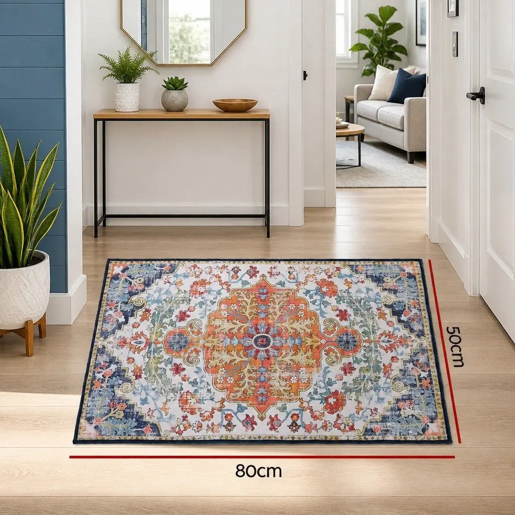 Floor Rug 50x80cm Vintage Medallion Pattern Bohemian Style Anti-Slip Backing