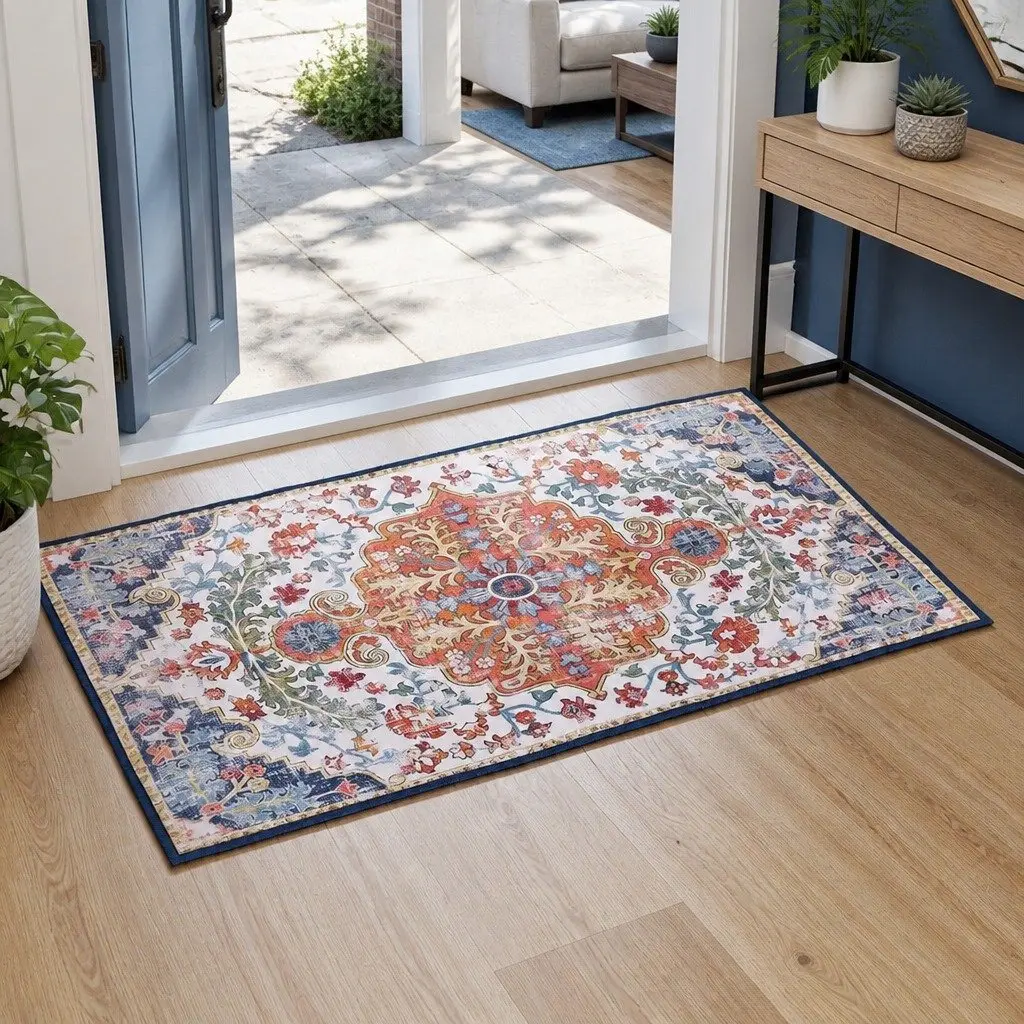 Floor Rug 50x80cm Vintage Medallion Pattern Bohemian Style Anti-Slip Backing