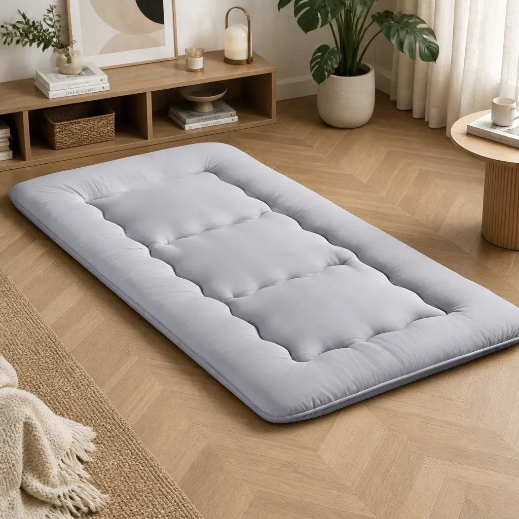 Japanese Floor Mattress 10cm Foldable Futon Yoga Camping Mat Washable Cover Grey