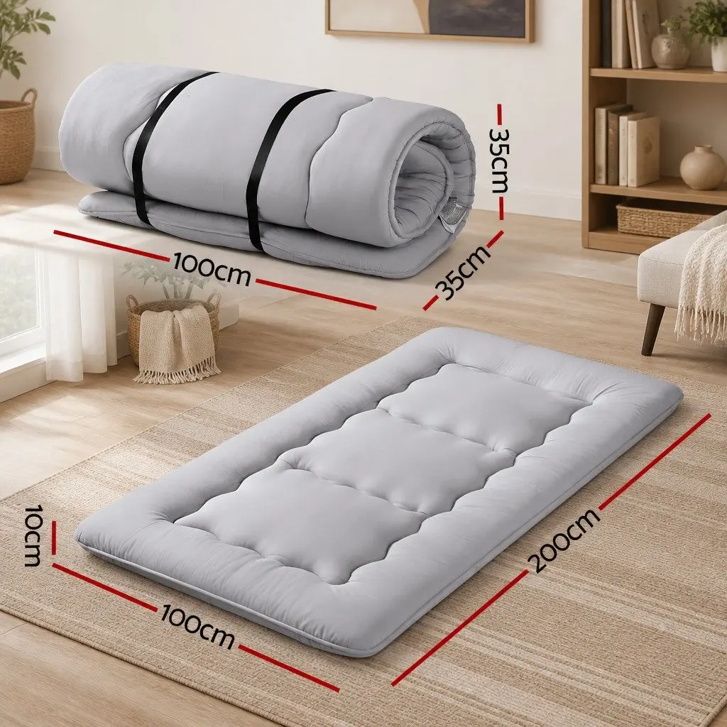 Japanese Floor Mattress 10cm Foldable Futon Yoga Camping Mat Washable Cover Grey