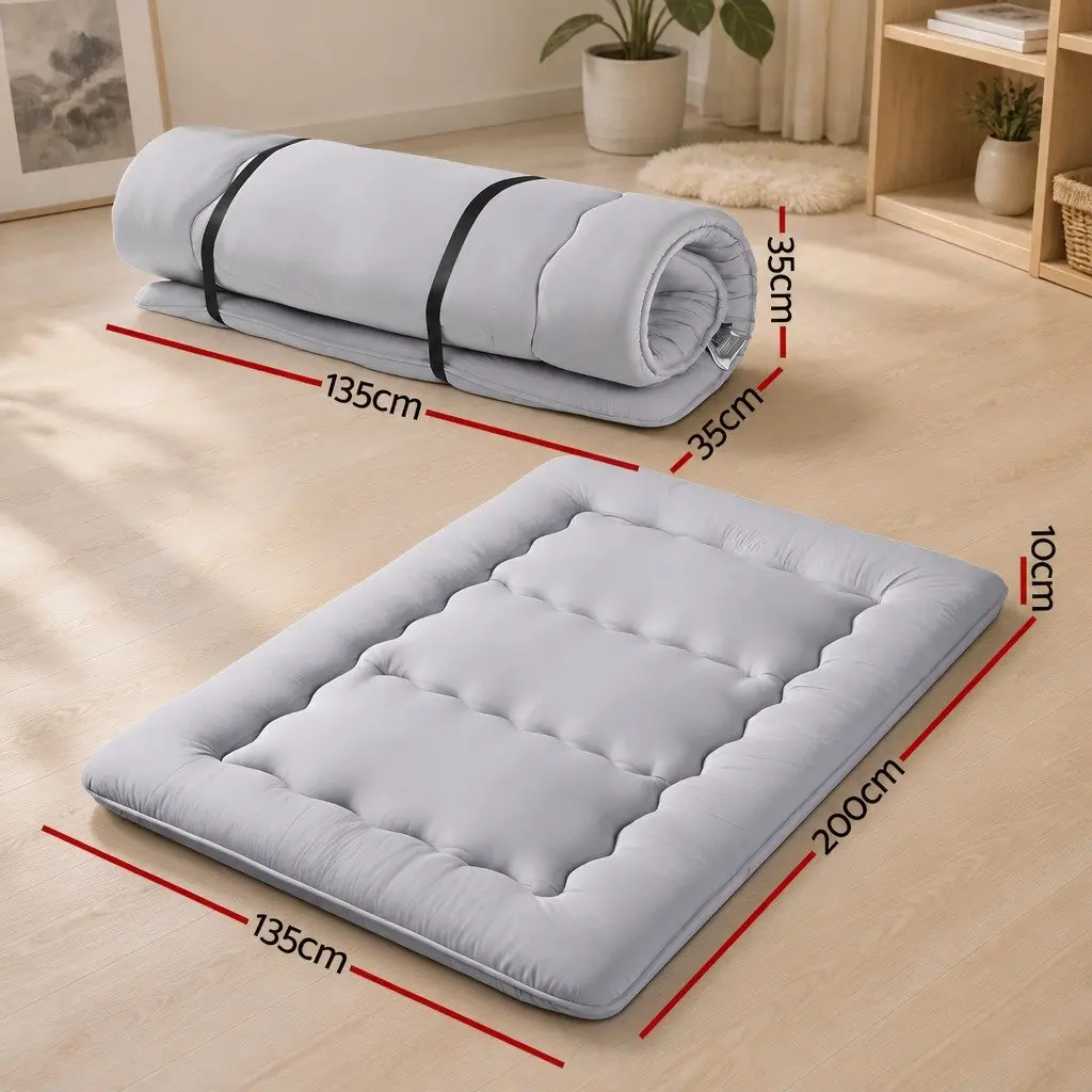 Foldable Japanese Floor Mattress Double Size 10cm Thick Grey for Camping and Yoga