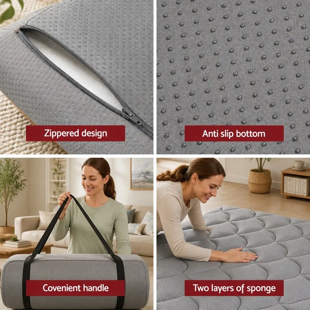 Foldable Camping Mattress Grey Portable Inflatable Mat Indoor Outdoor Bed 190cm x 90cm Medium Firmness Non-slip Textured Underside
