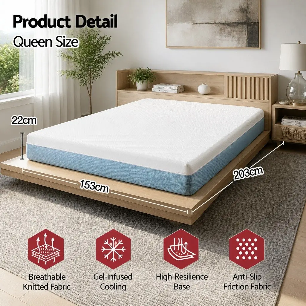 Memory Foam Mattress Queen 22cm Cooling Gel Medium Firm Support Topper