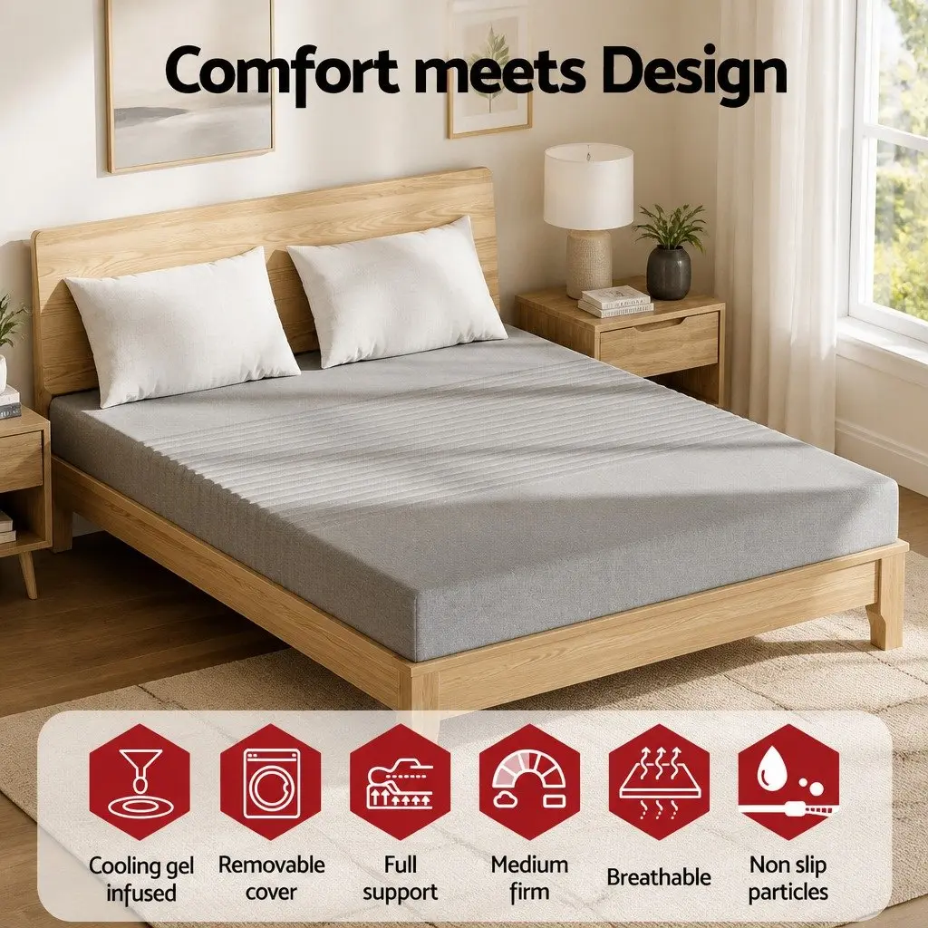 King Size Mattress 15cm Cooling Gel Memory Foam 7-Zone Support Bamboo Cover Grey