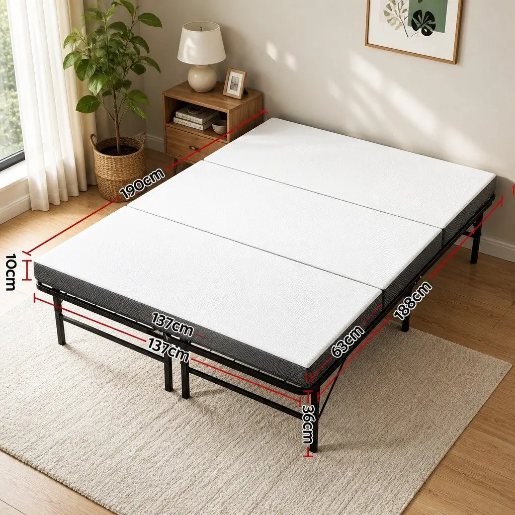 Folding Bed with Mattress Double Guest Portable Foldable Compact Storage Bamboo