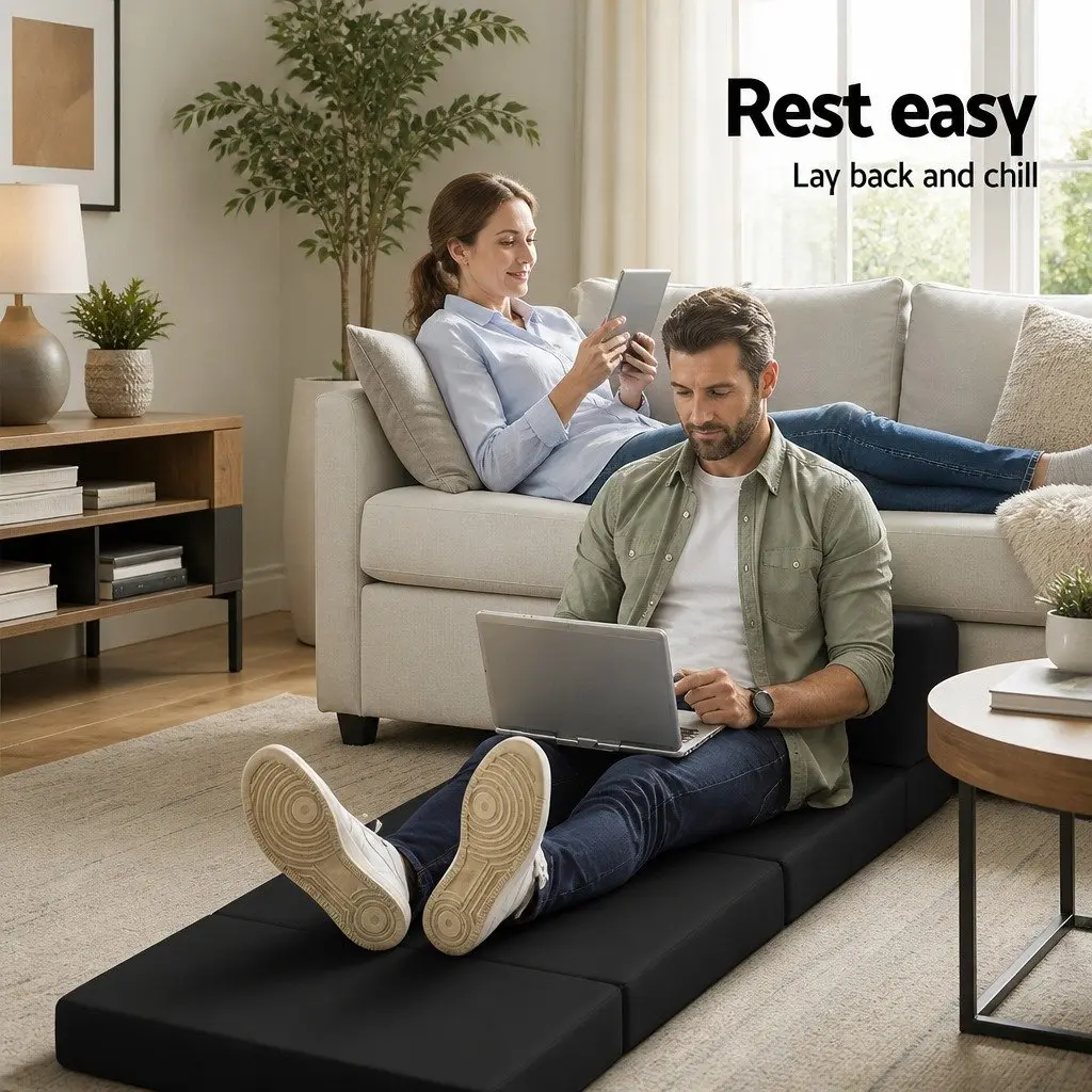Foldable Foam Mattress Sofa Bed Black Convertible Guest Sleeping Mat Storage