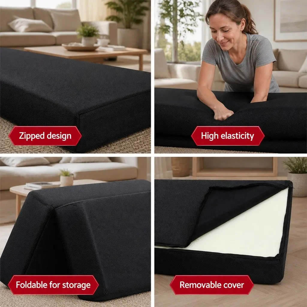 Foldable Foam Mattress Sofa Bed Black Convertible Guest Sleeping Mat Storage