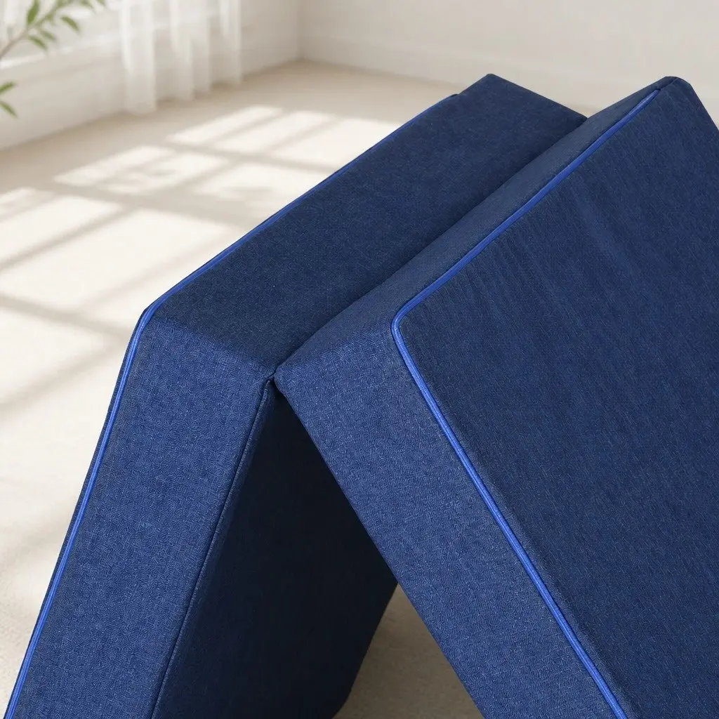 Foldable Single Mattress Foam Bed Chair Sofa Blue Folding Guest Sleeping